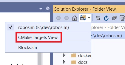 VS 2019 CMake Targets View