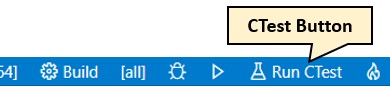 VS Code bottom toolbar CTest button